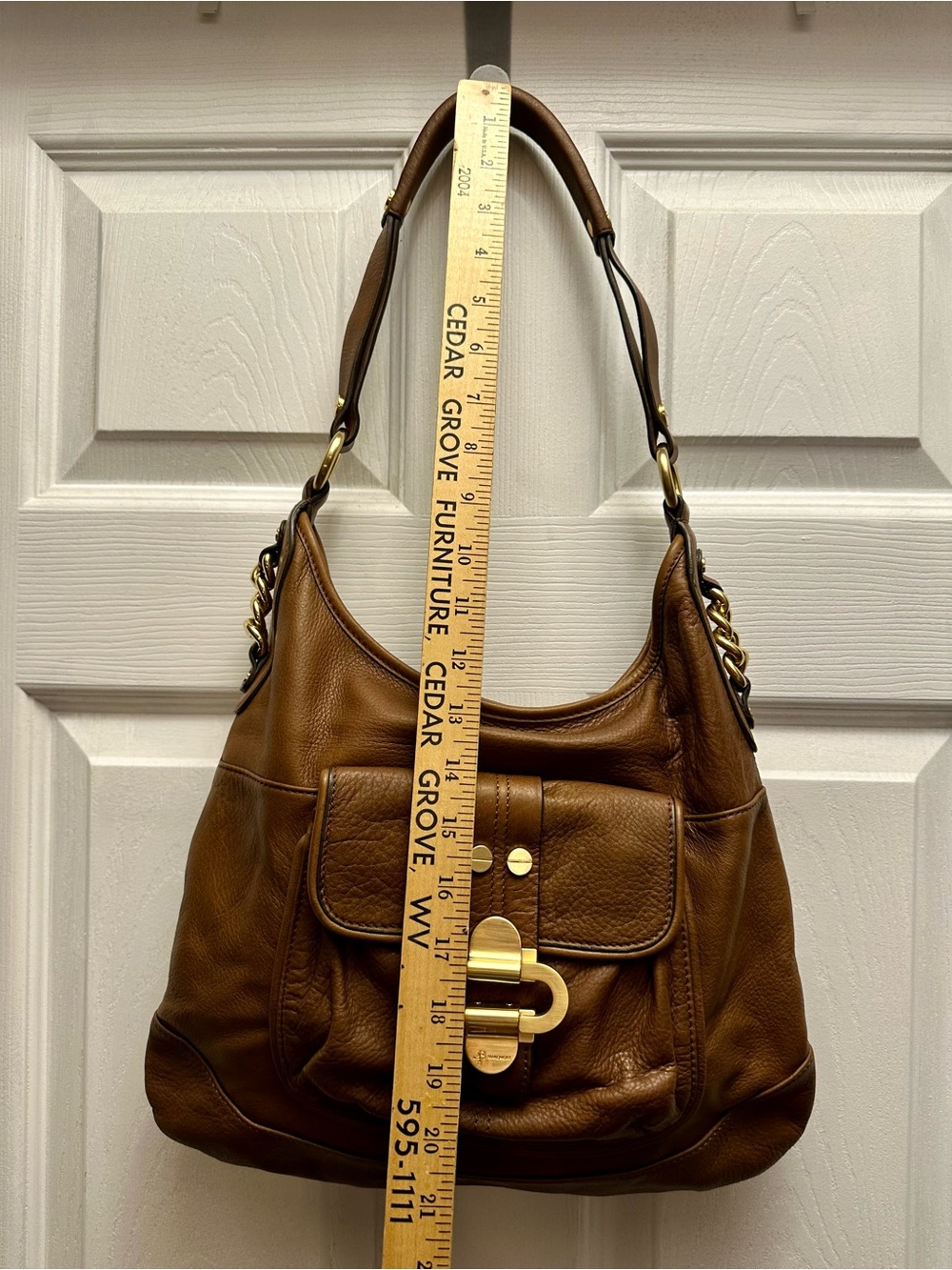 B Makowsky Brown Leather Shoulder Bag with Gold Hardware - Picture 2 of 8